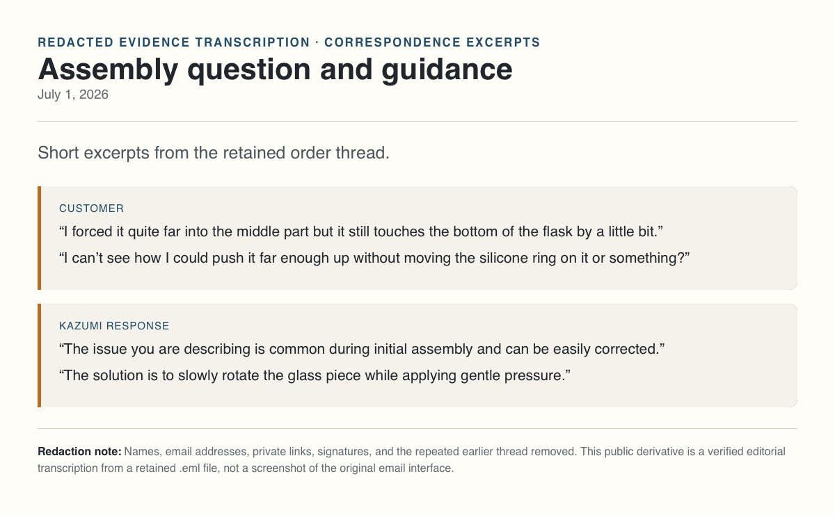 Redacted transcription of assembly guidance dated July 1, 2026